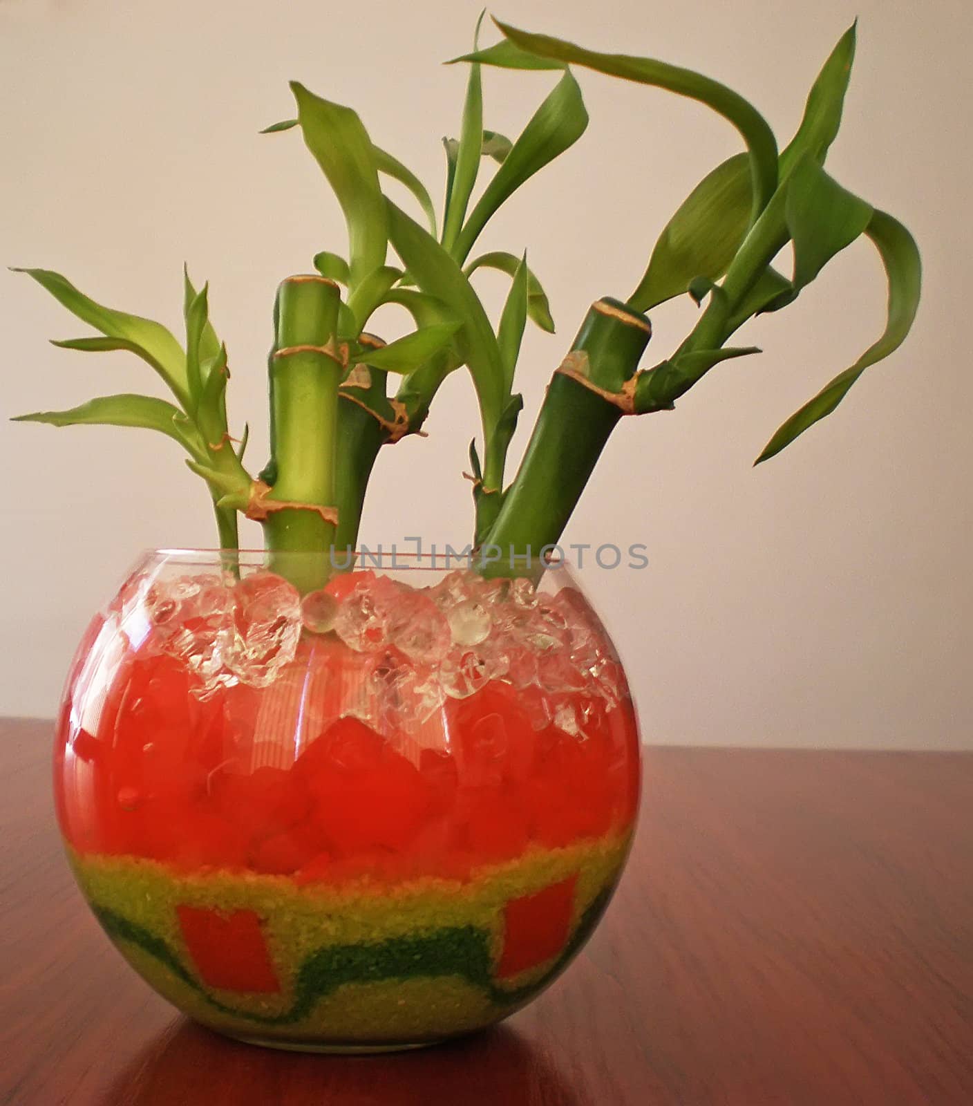 colorful bamboo bouquet on an wooden table