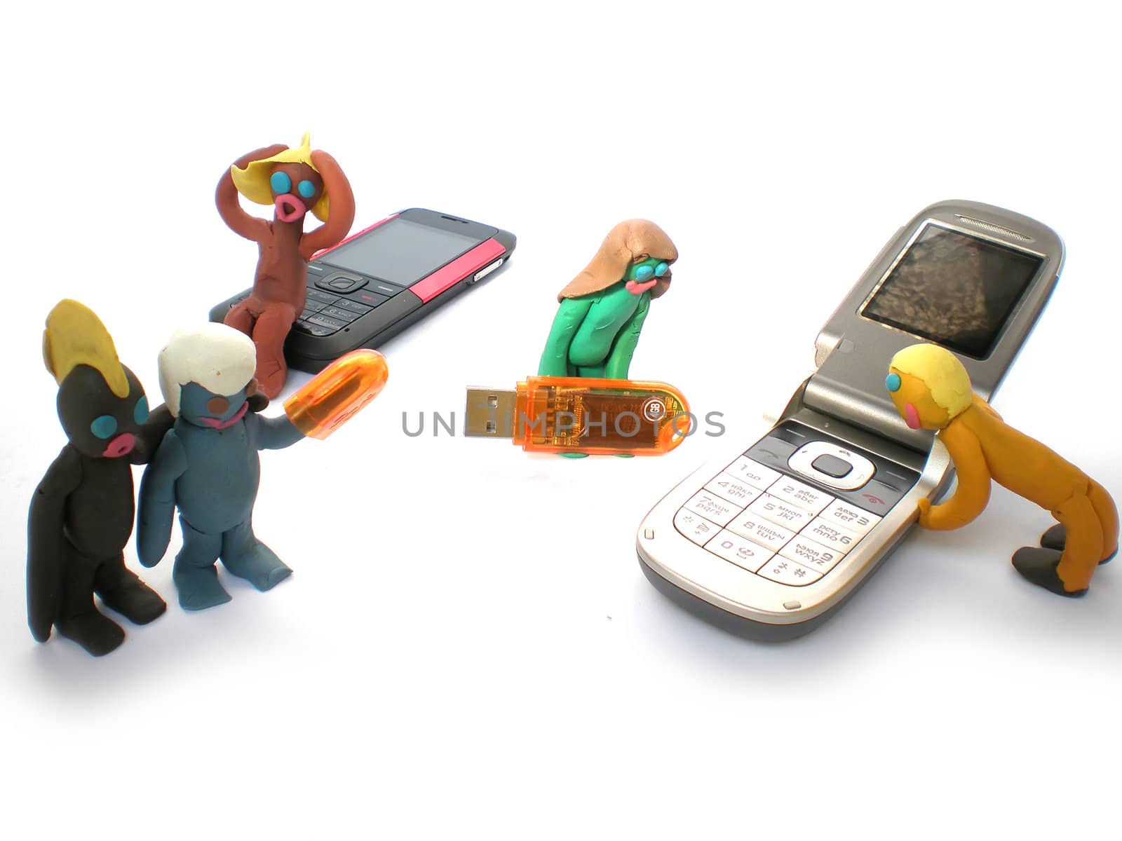 plasticine people figures with phones and usb flash by Dessie_bg