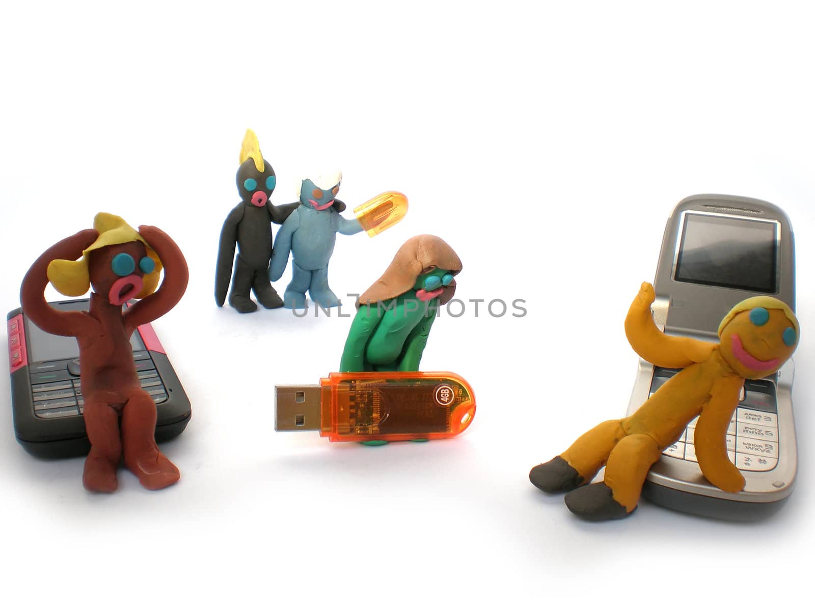 plasticine people figures with phones and usb flash by Dessie_bg