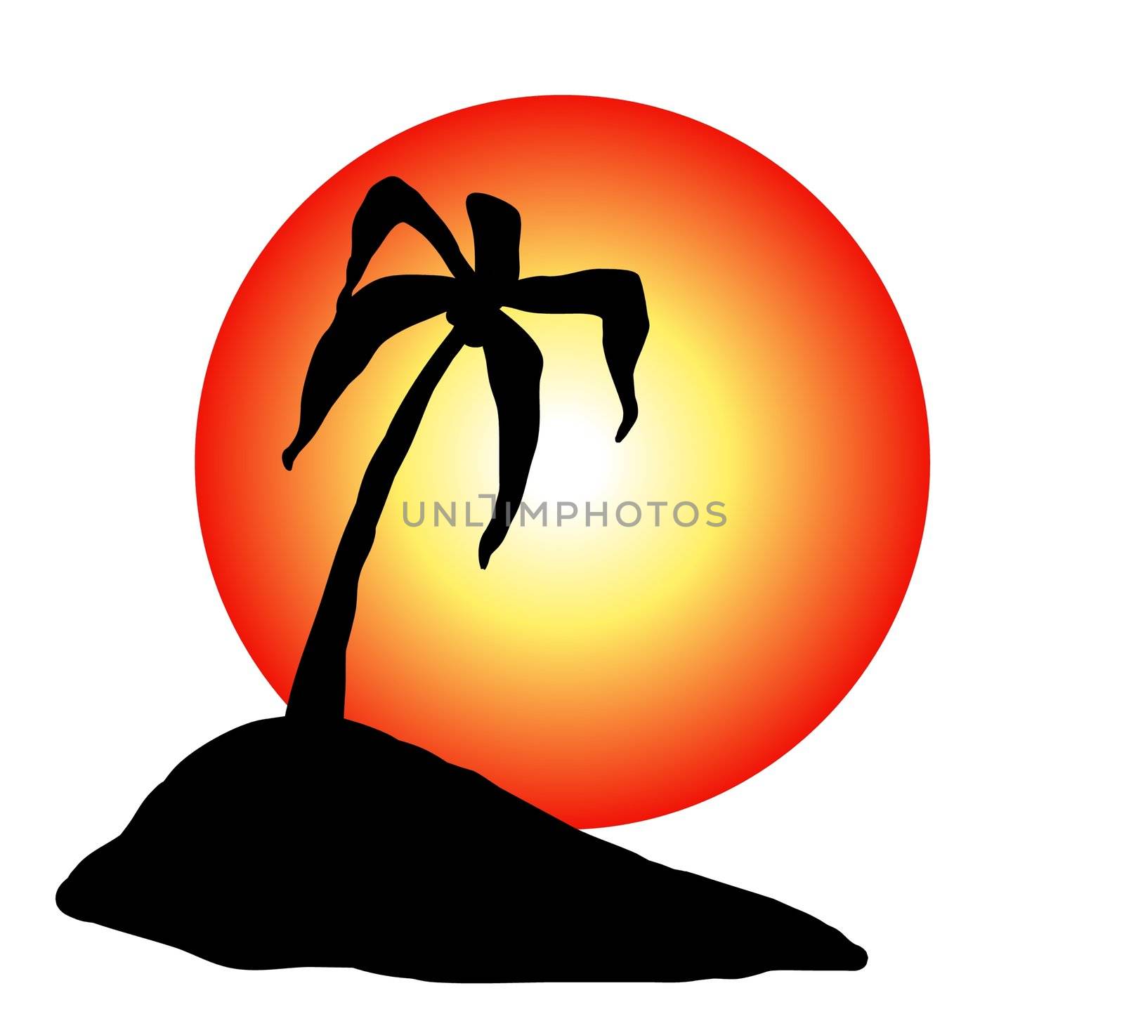 Illustrated Island With Sun and Palm tree 