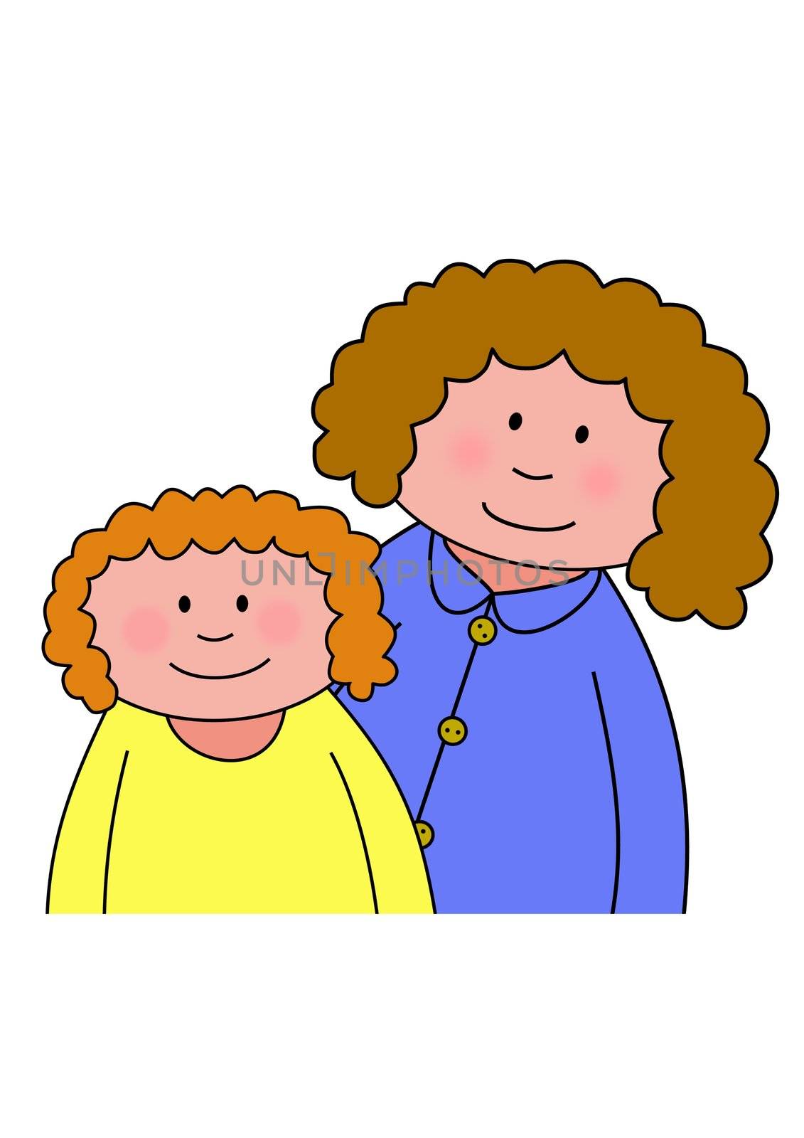 Illustration of a cartoon mother and child or two sisters / friends 