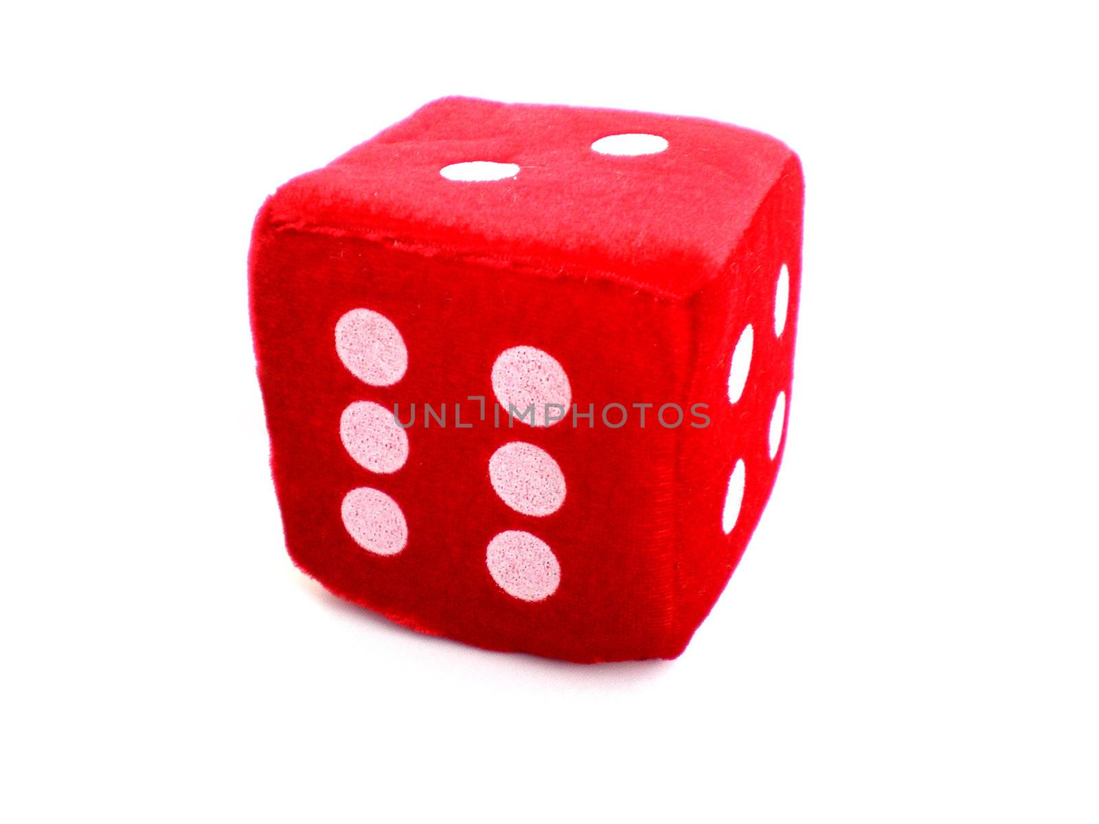 one red die isolated on white background