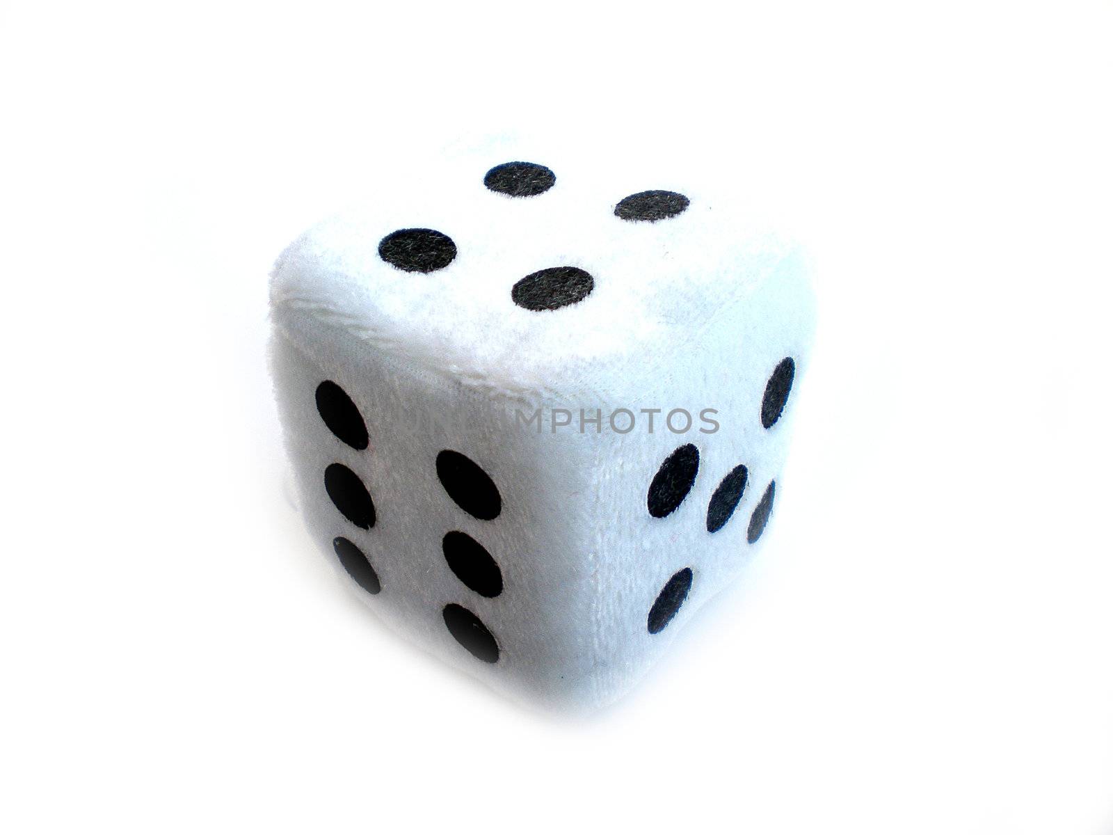 one white die isolated on white background