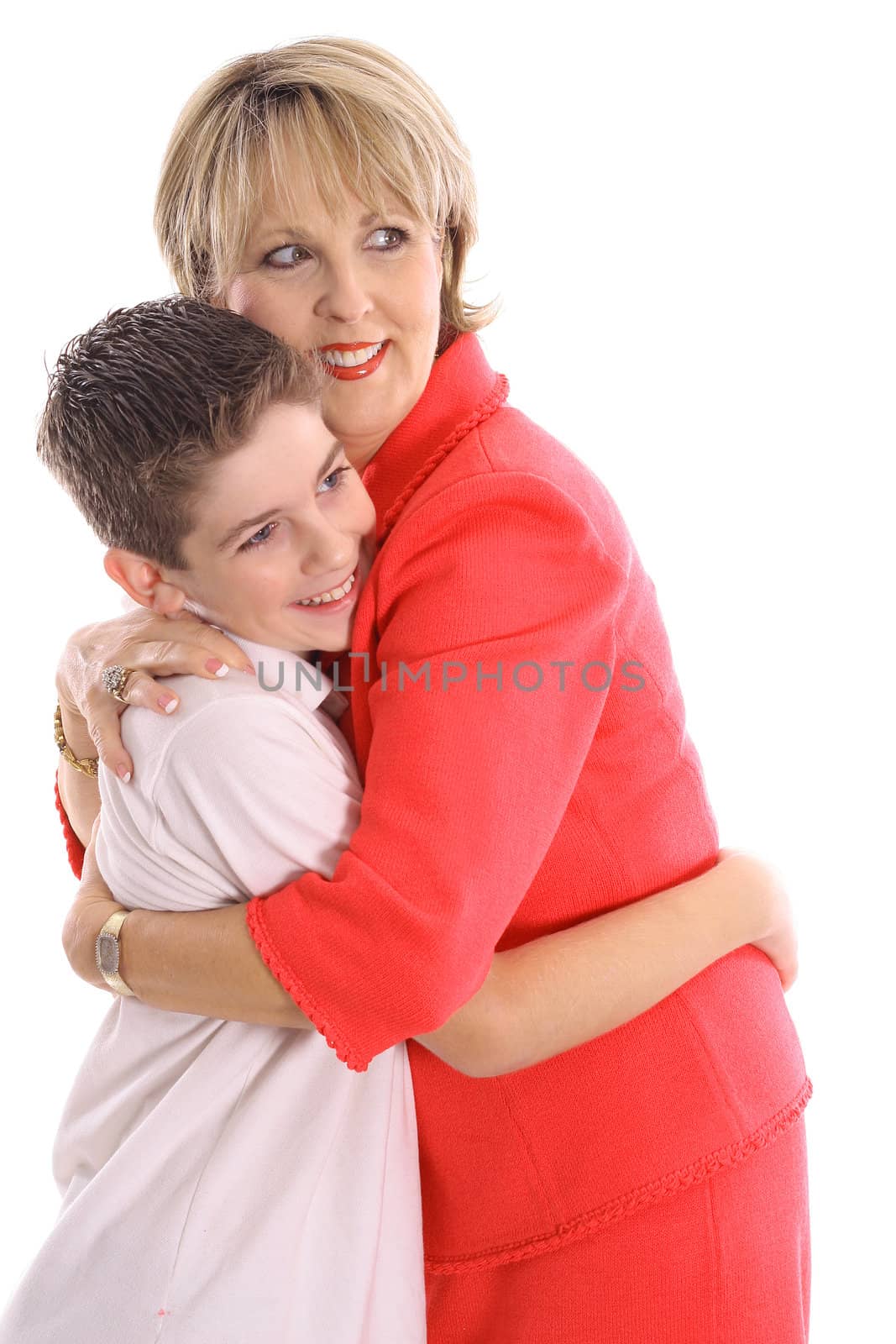 Woman hugging boy