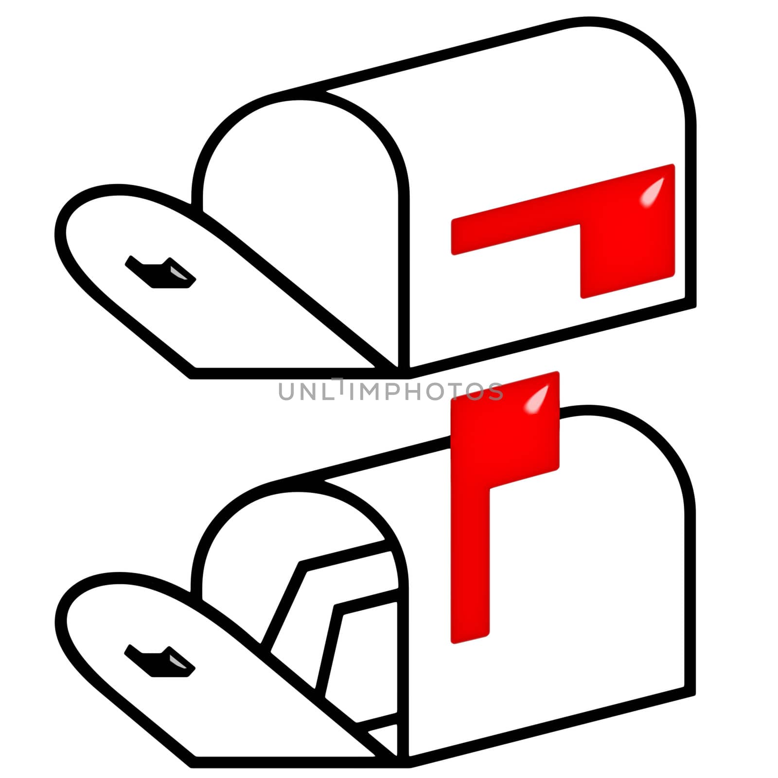3d empty and full mailbox isolated in white