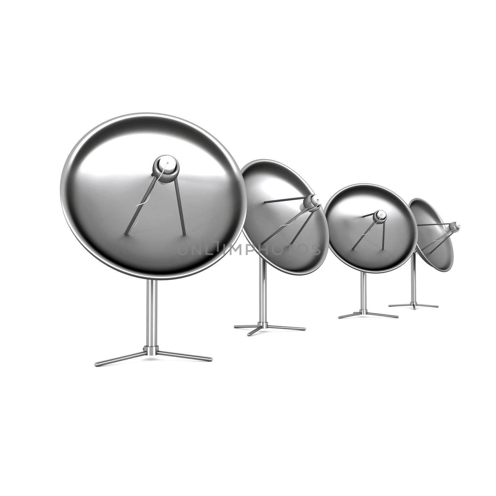 Satellite dishes isolated on white background.