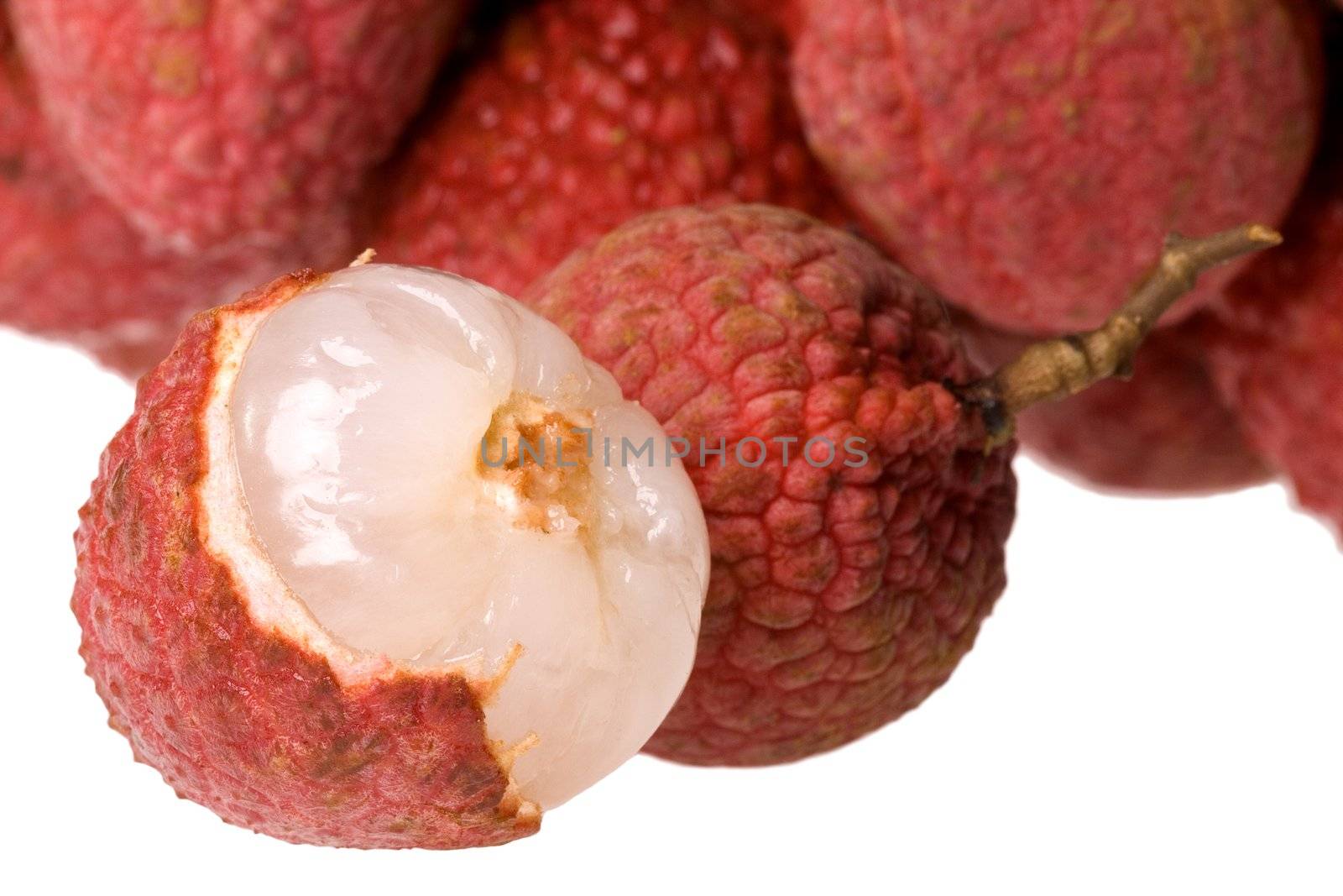 Isolated macro image of lychees.