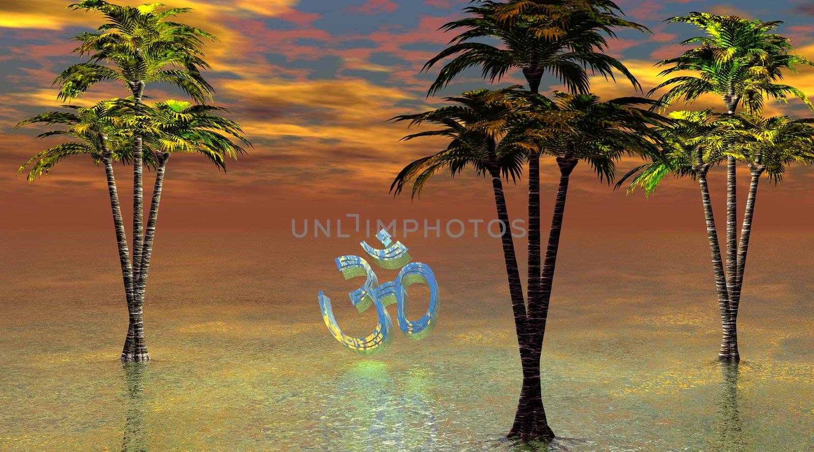 island and trees and aum