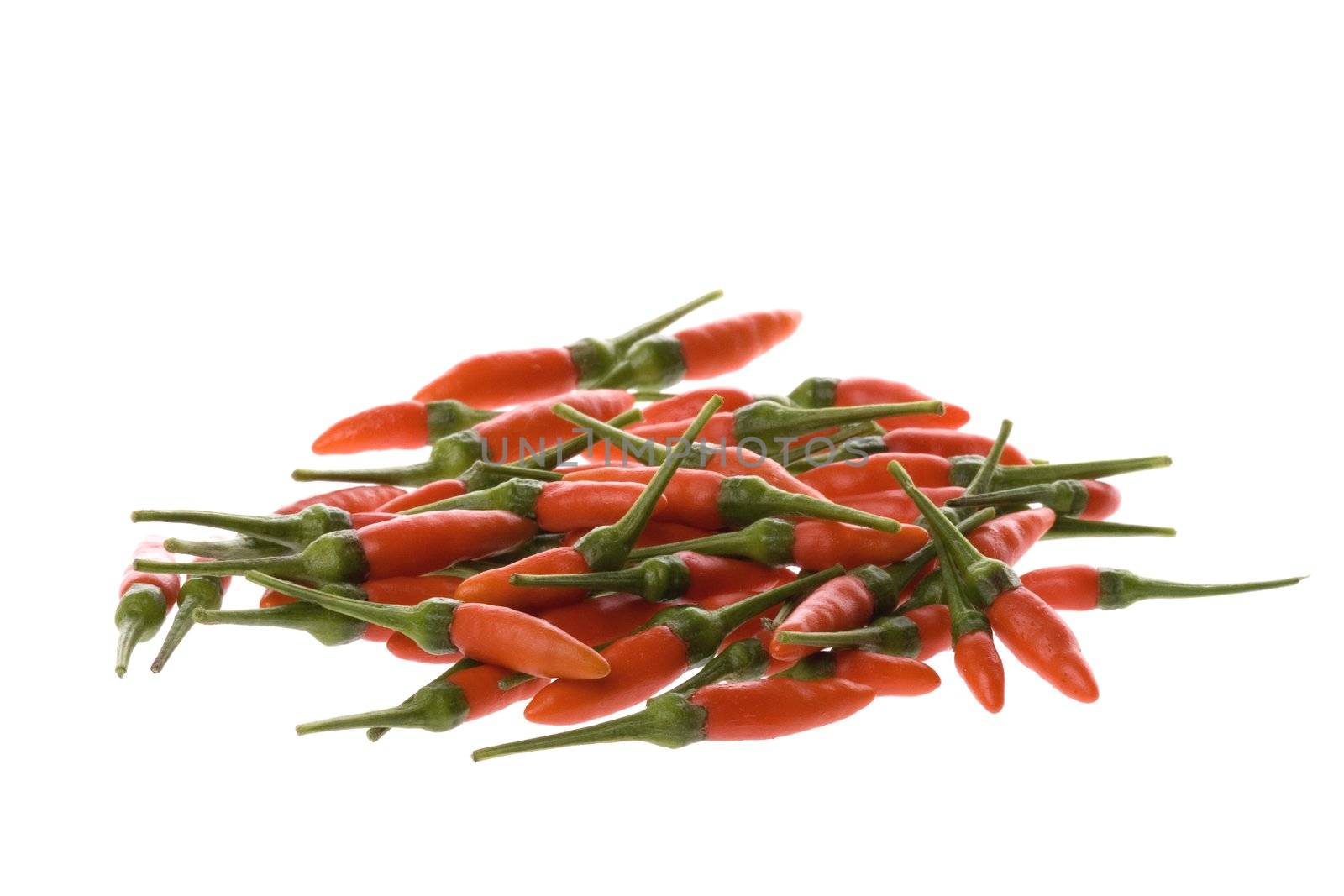 Isolated macro image of baby chillies.