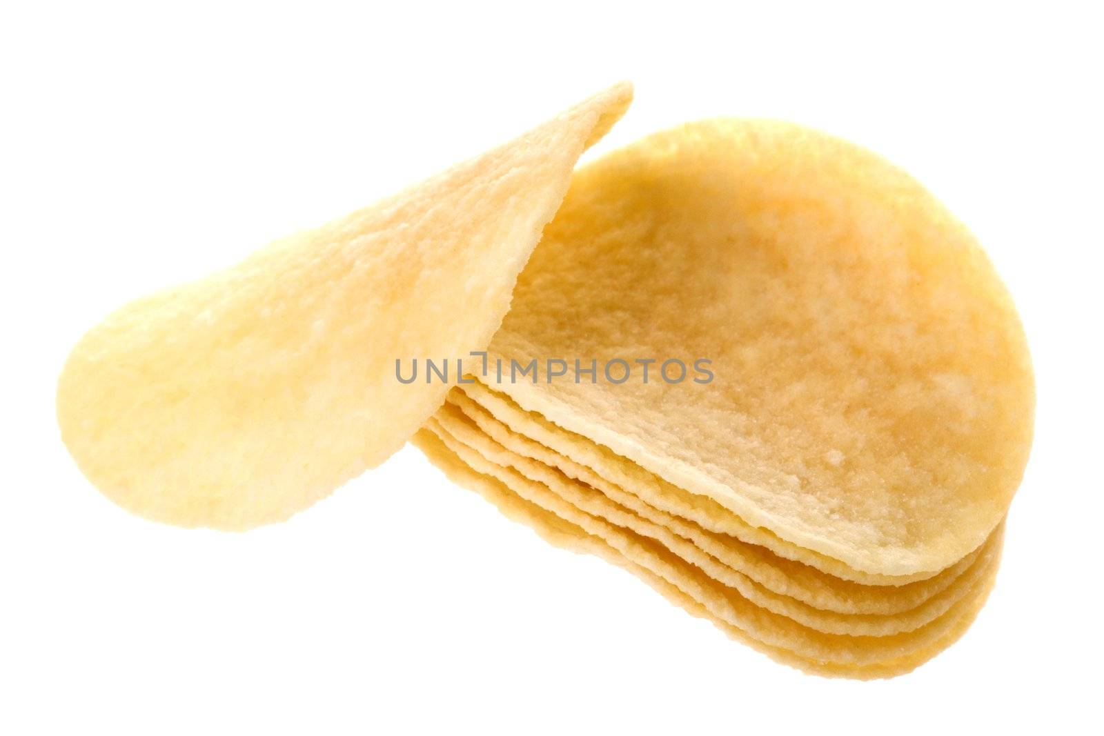 Isolated macro image of potato chips.