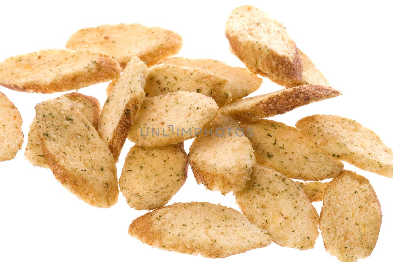 Isolated macro image of garlic toasts.
