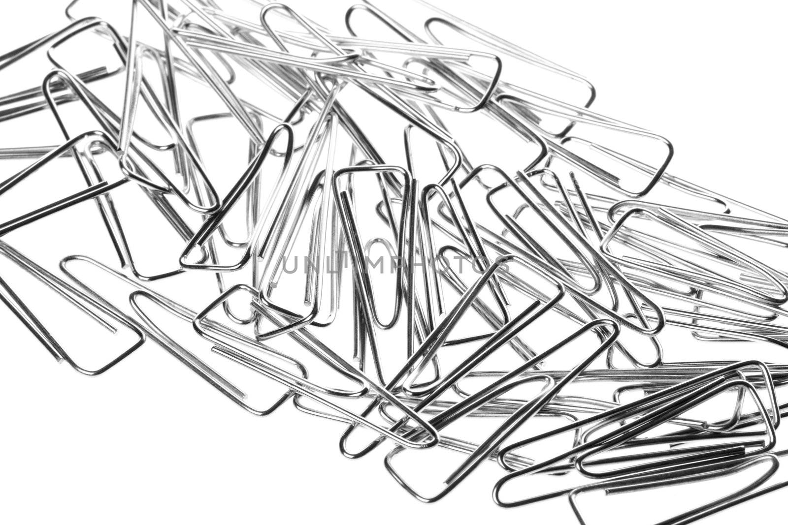 Isolated macro image of paper clips.