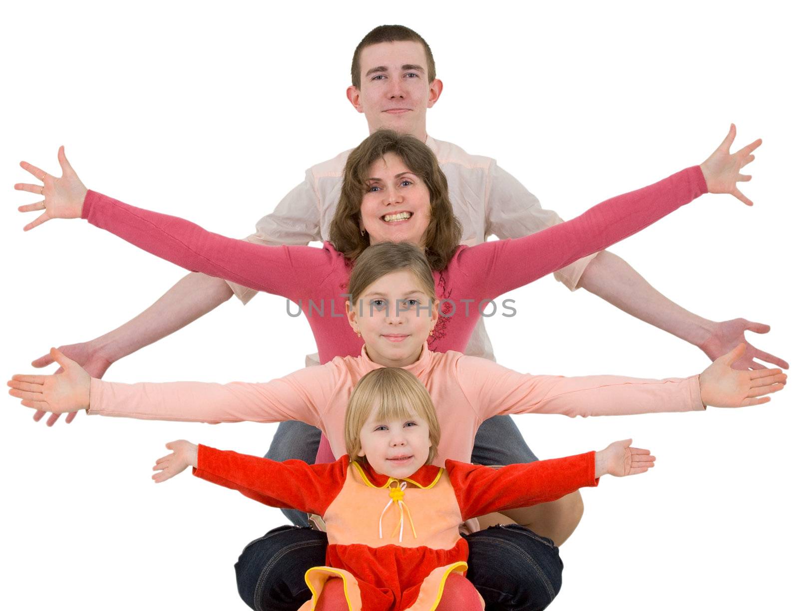 Man,woman and child on a white background