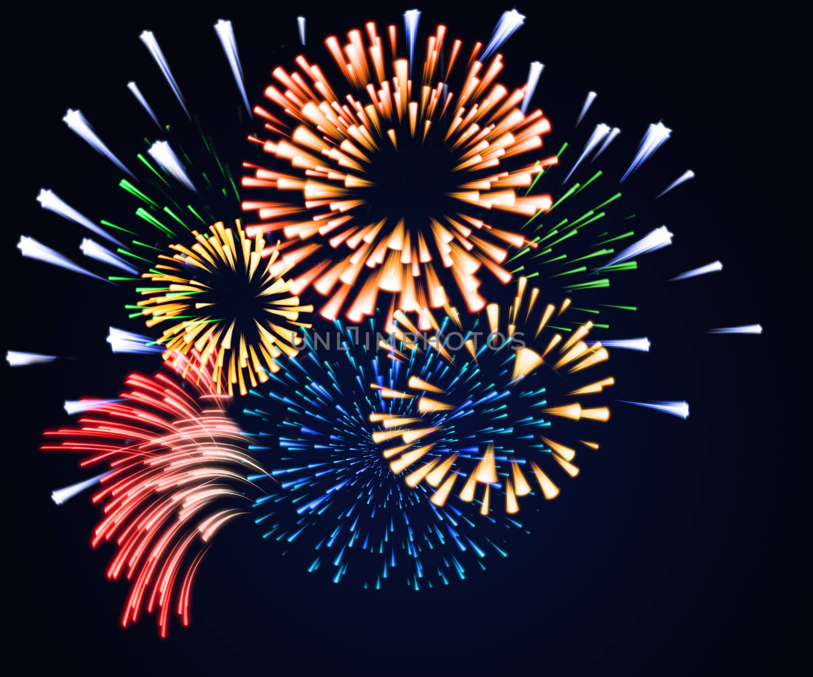 Fireworks of different shapes sizes and colors