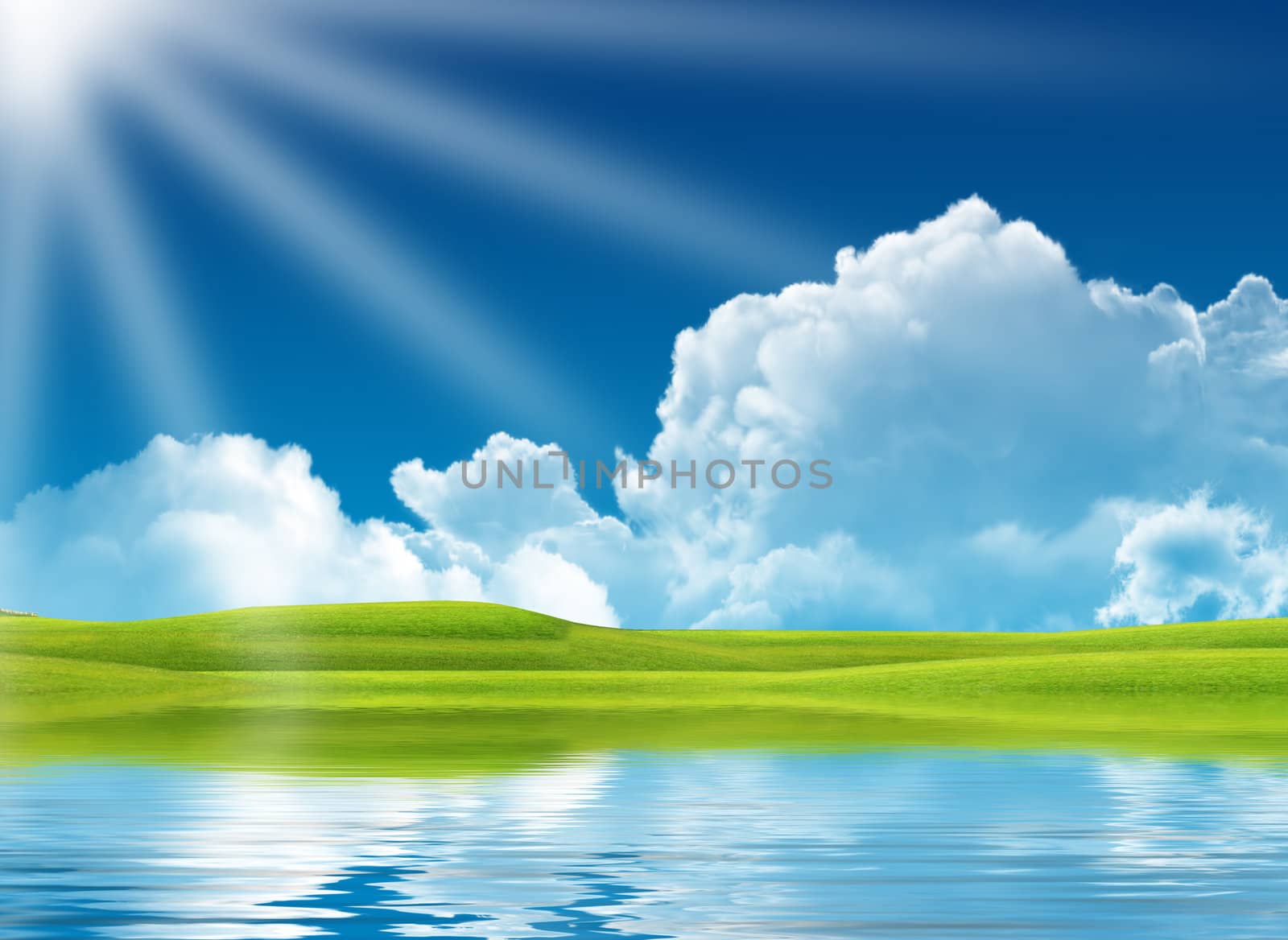 Clouds and Landscape sunlight reflected in the water