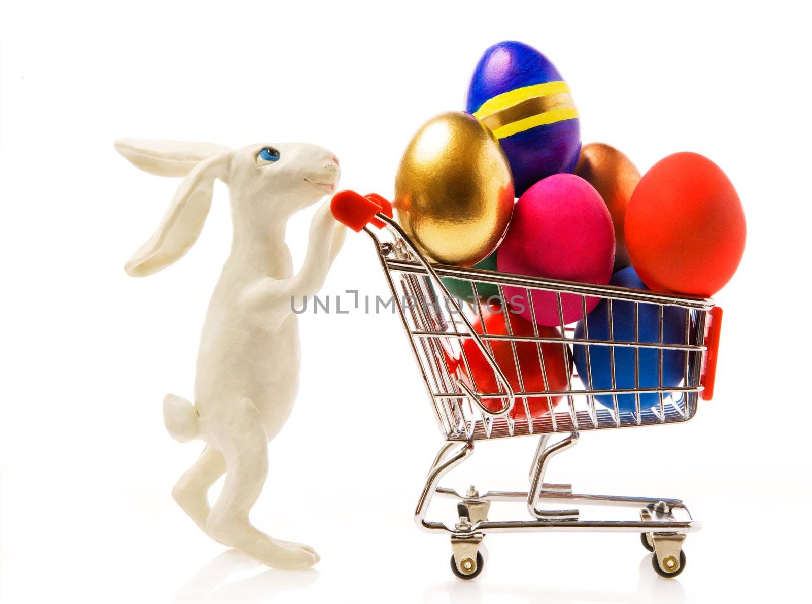 Easter rabbit with eggs in the cart by Gravicapa