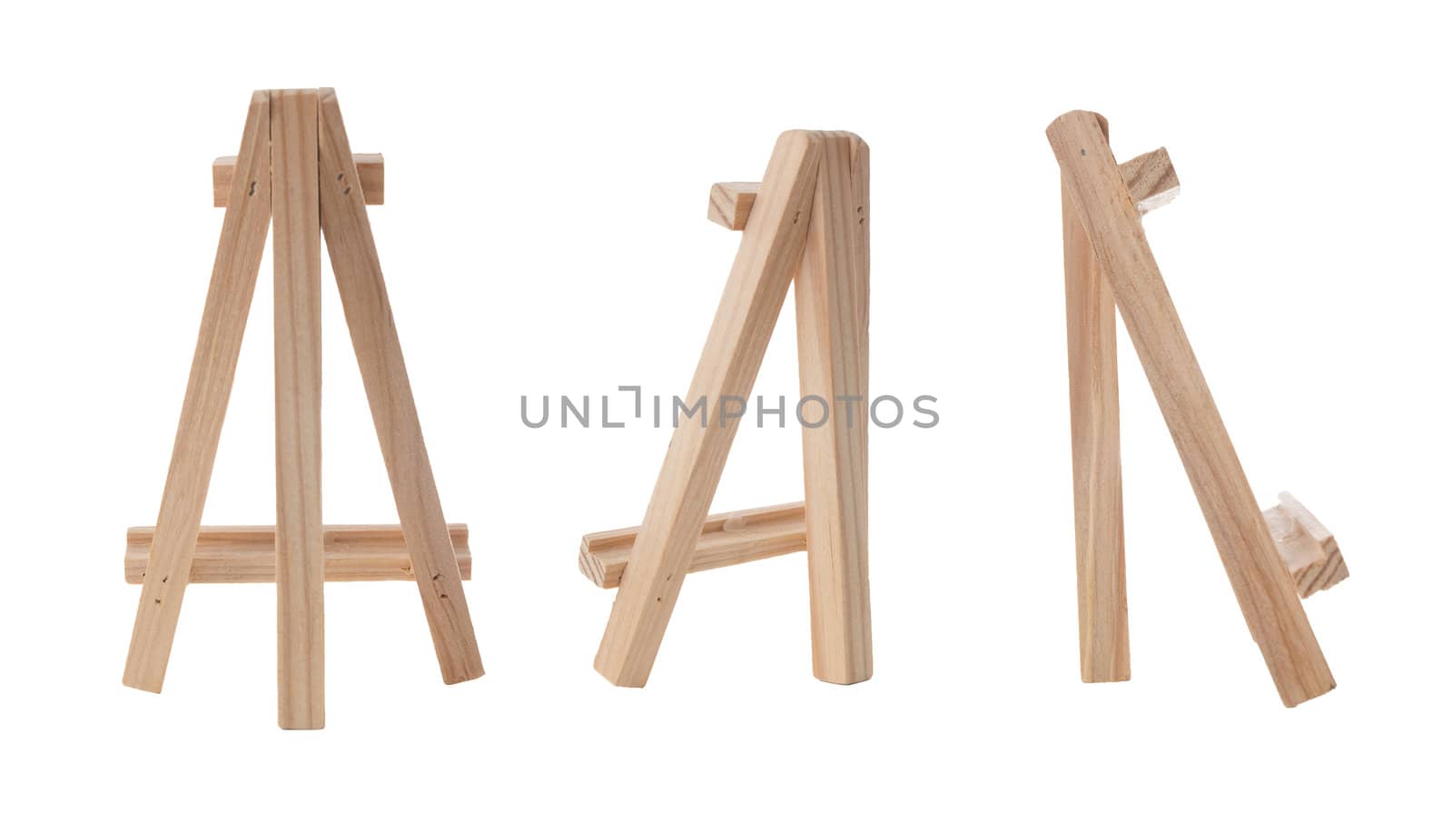 Three mini easels isolated on white background.