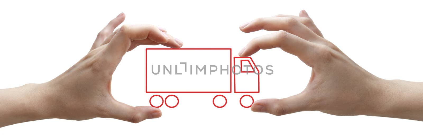 A human hands with concept red truck