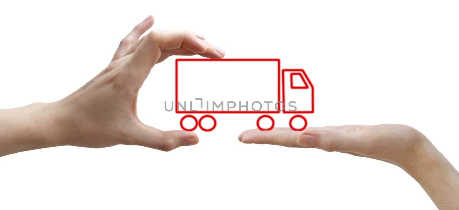 A human hands with concept red truck