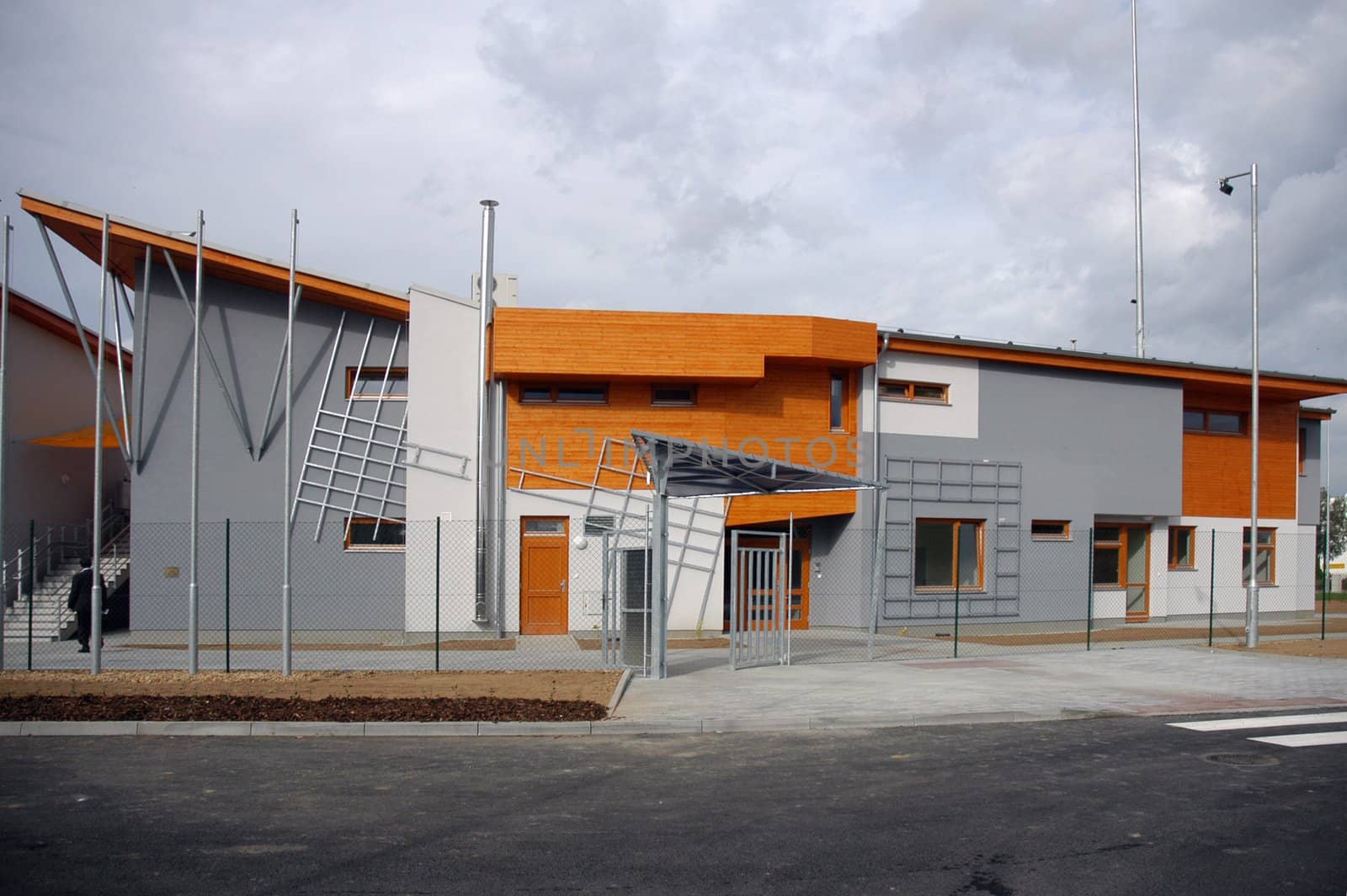 Modern building with wooden facade