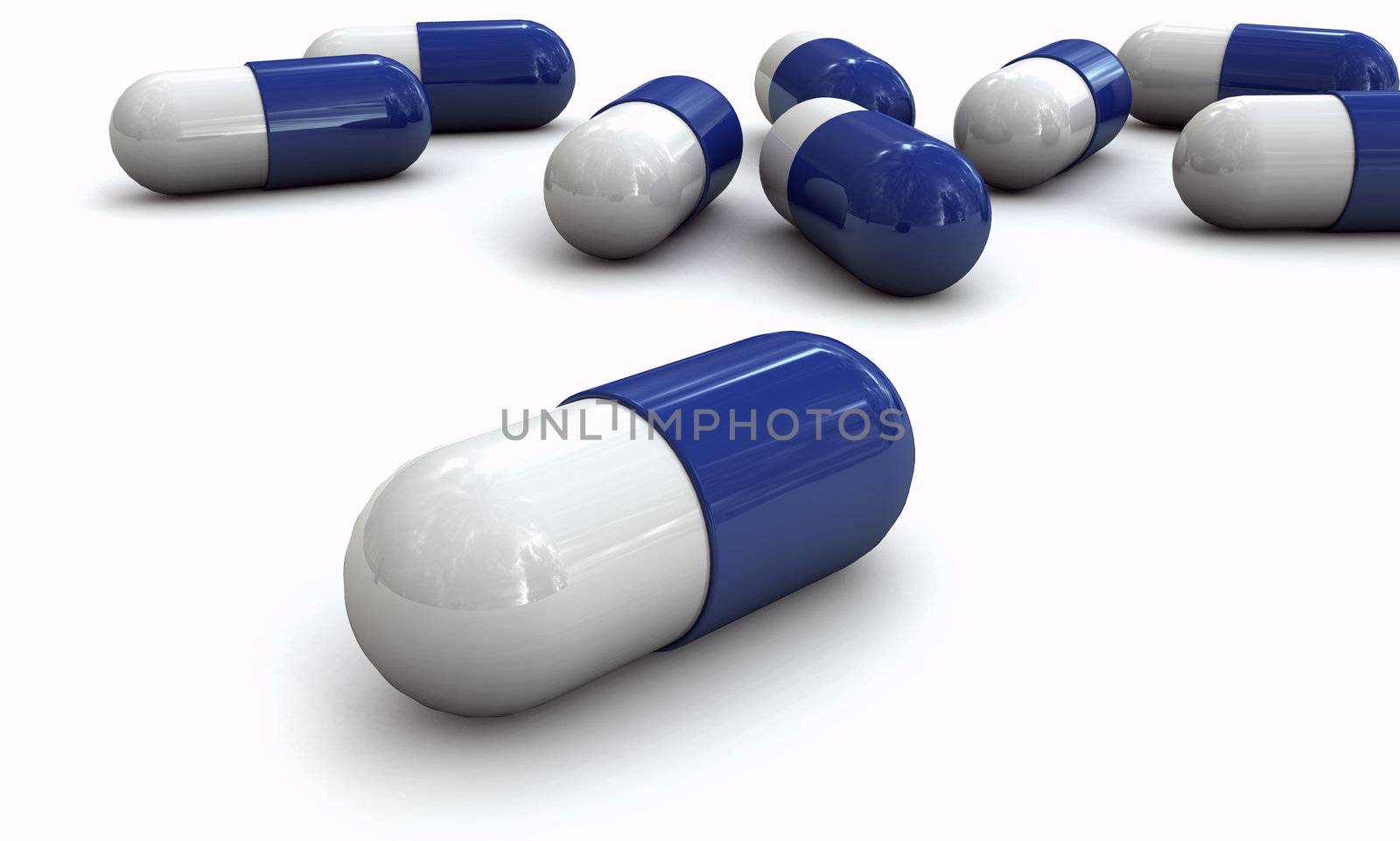 White and blue capsule group - 3d medical concept