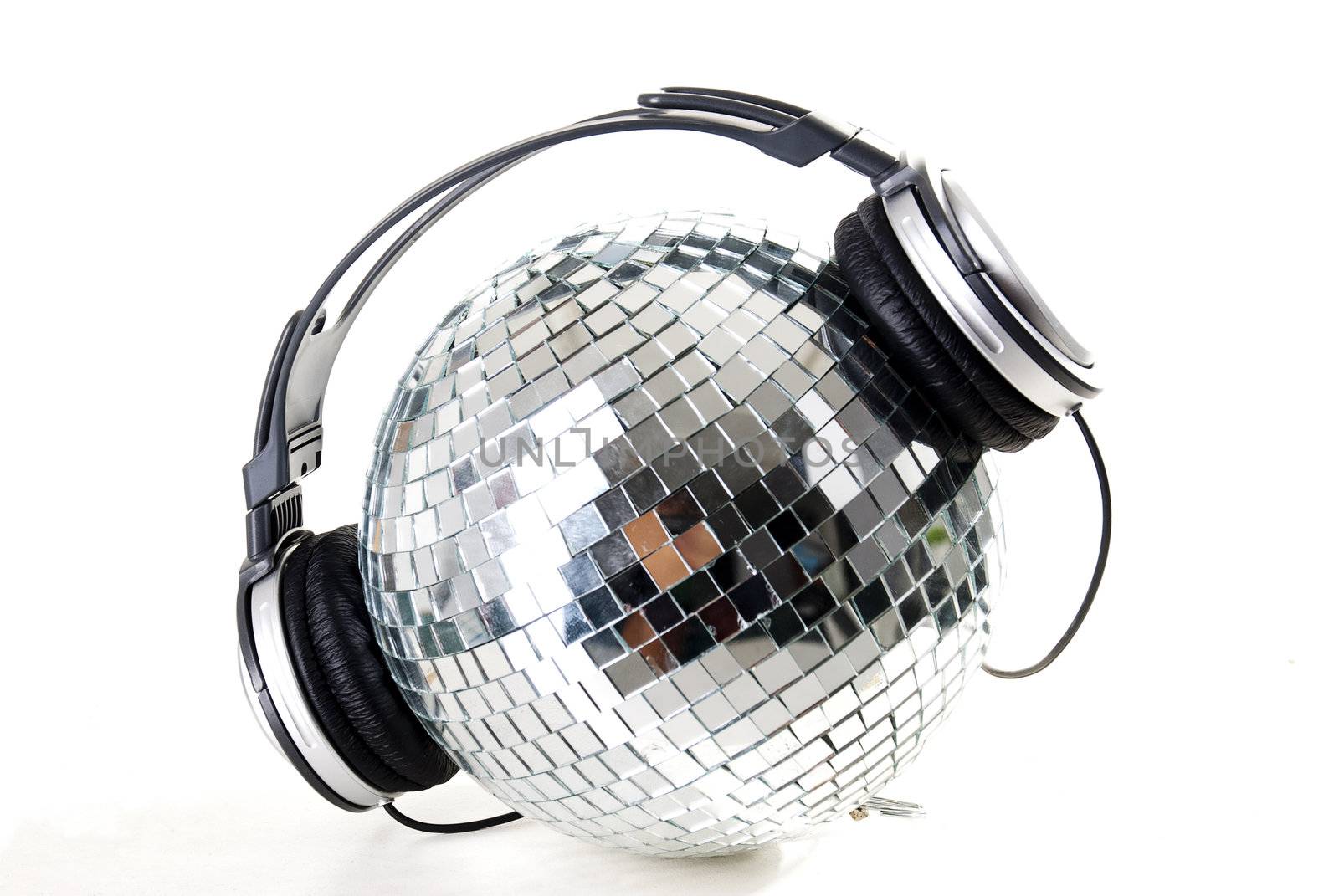 shiny disco ball and headphones