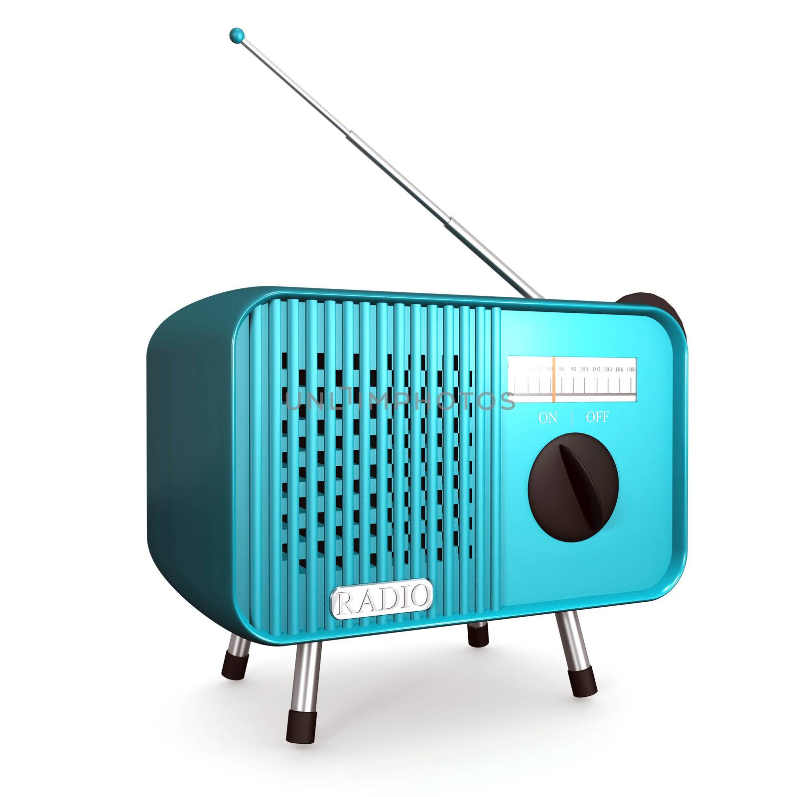 3d illustration of a turquoise retro radio