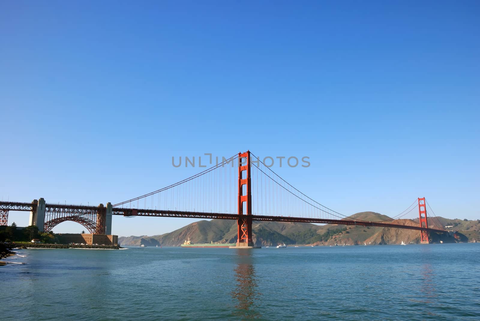 Panorama of Golden Gate Bridge in San Francisco on a sunny afternoon