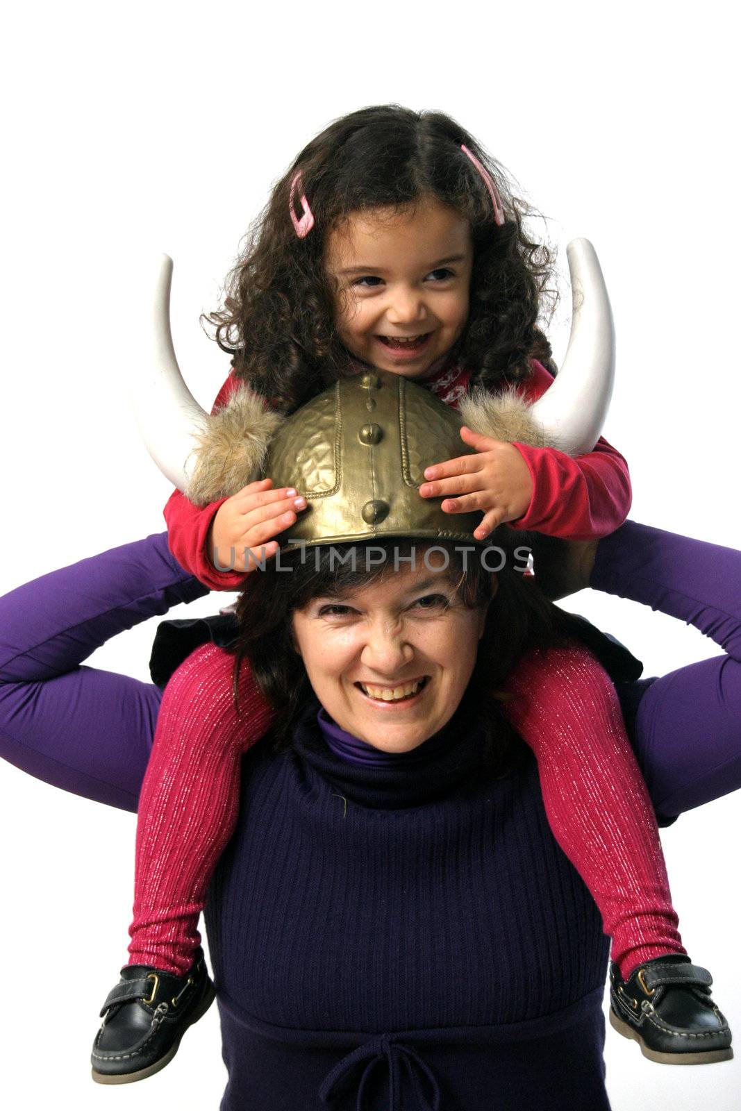 mother and child playing over white background