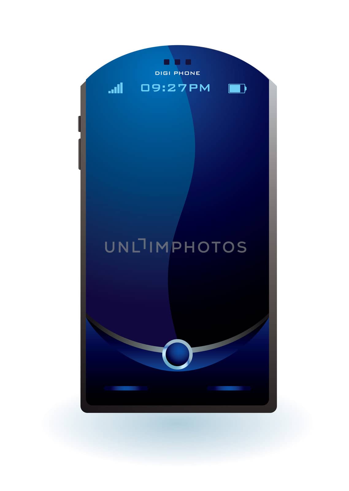 Blue illustrated mobile phone concept with blank screen