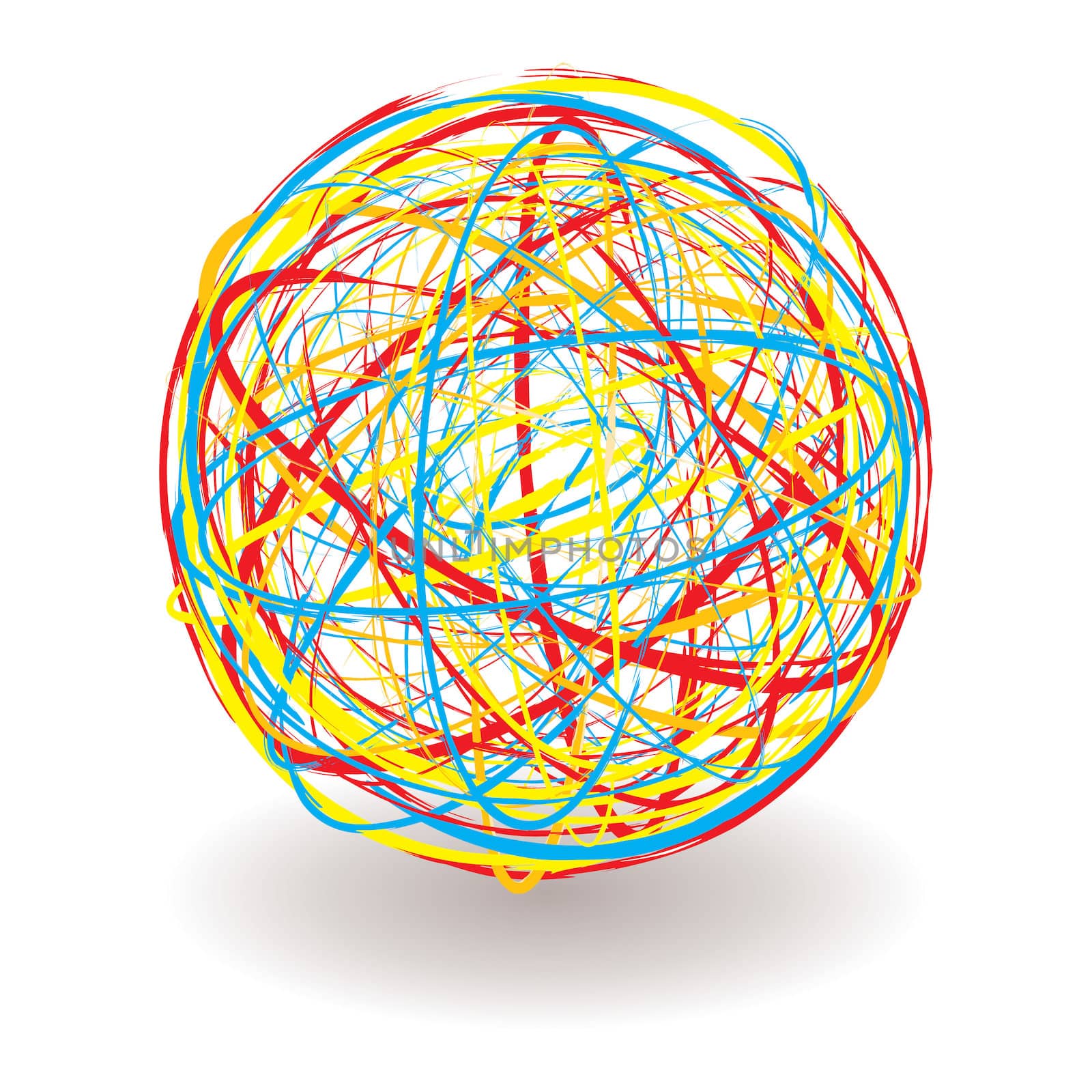 elastic or rubber band ball illustration with bright colors and shadow