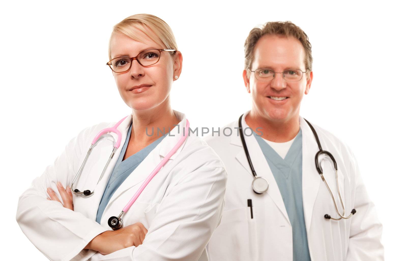 Smiling Male and Female Doctors or Nurses by Feverpitched