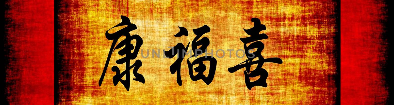 Health Wealth Happiness Chinese Motivational Phrase Banner