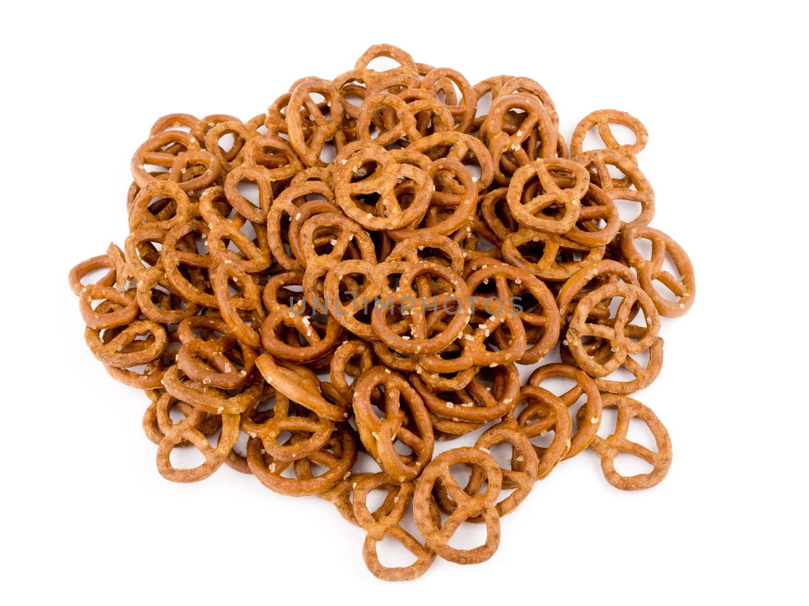 Tasty pretzels on white background