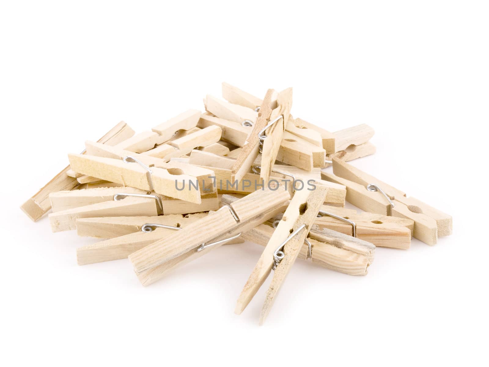 Picture of wooden pegs on white background