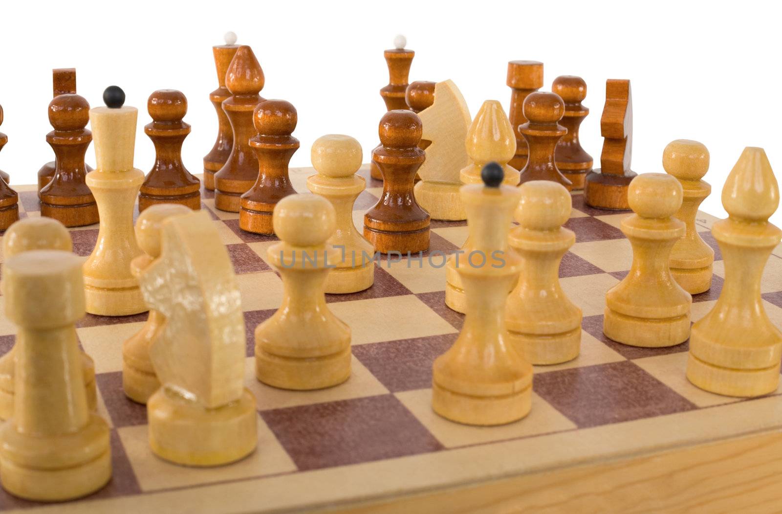 Brown wooden chess on a white background