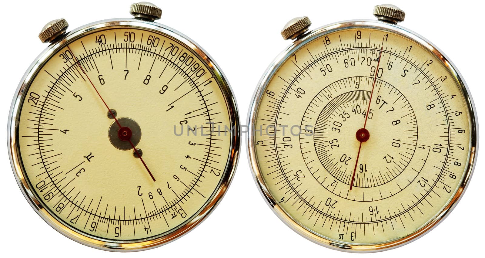 Antique mechanical measuriment on a white background - two sides