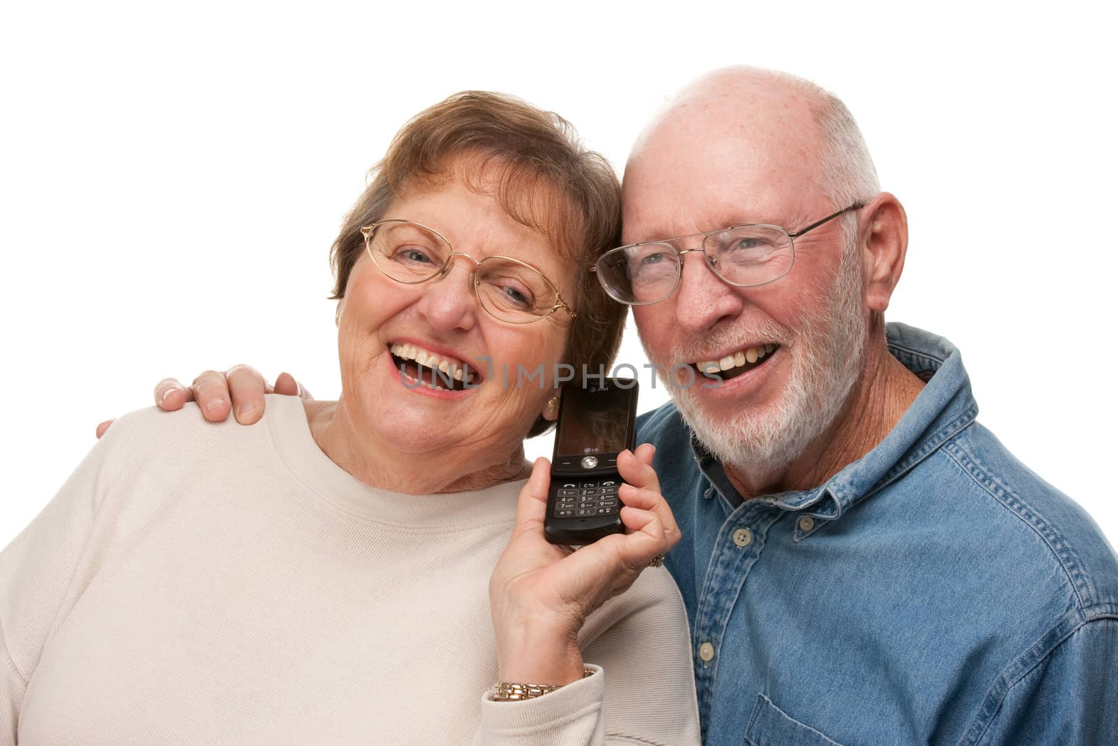 Happy Senior Couple Using Cell Phone by Feverpitched