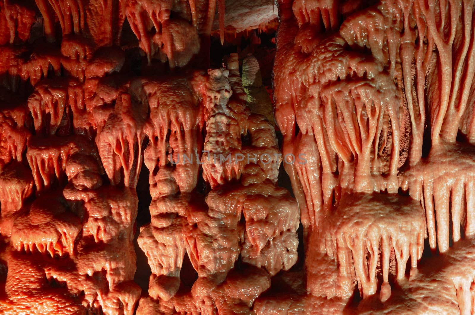 Image of the inside of a cave , details with stalactites .Israel .