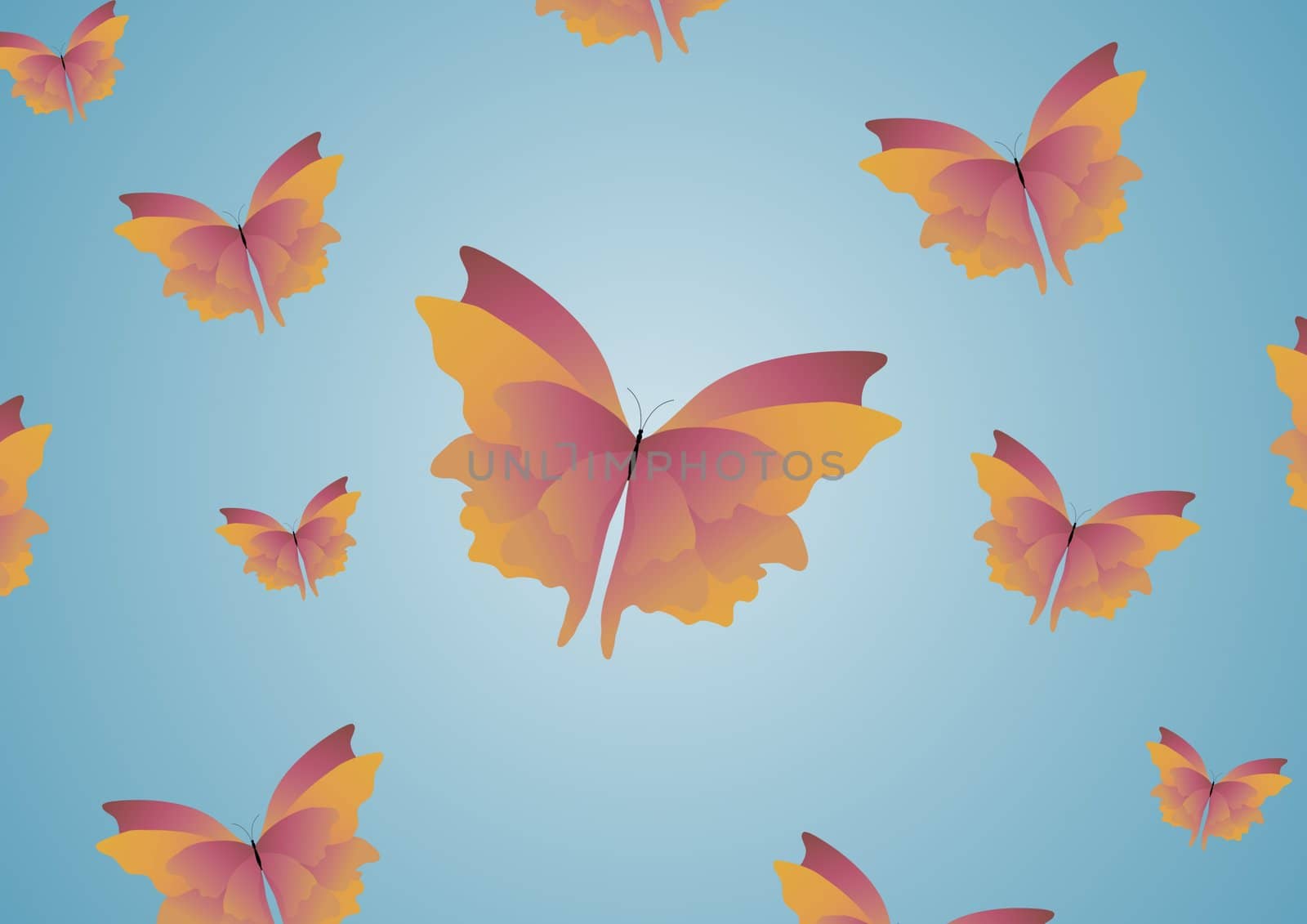 Illustration of butterflies over a blue background