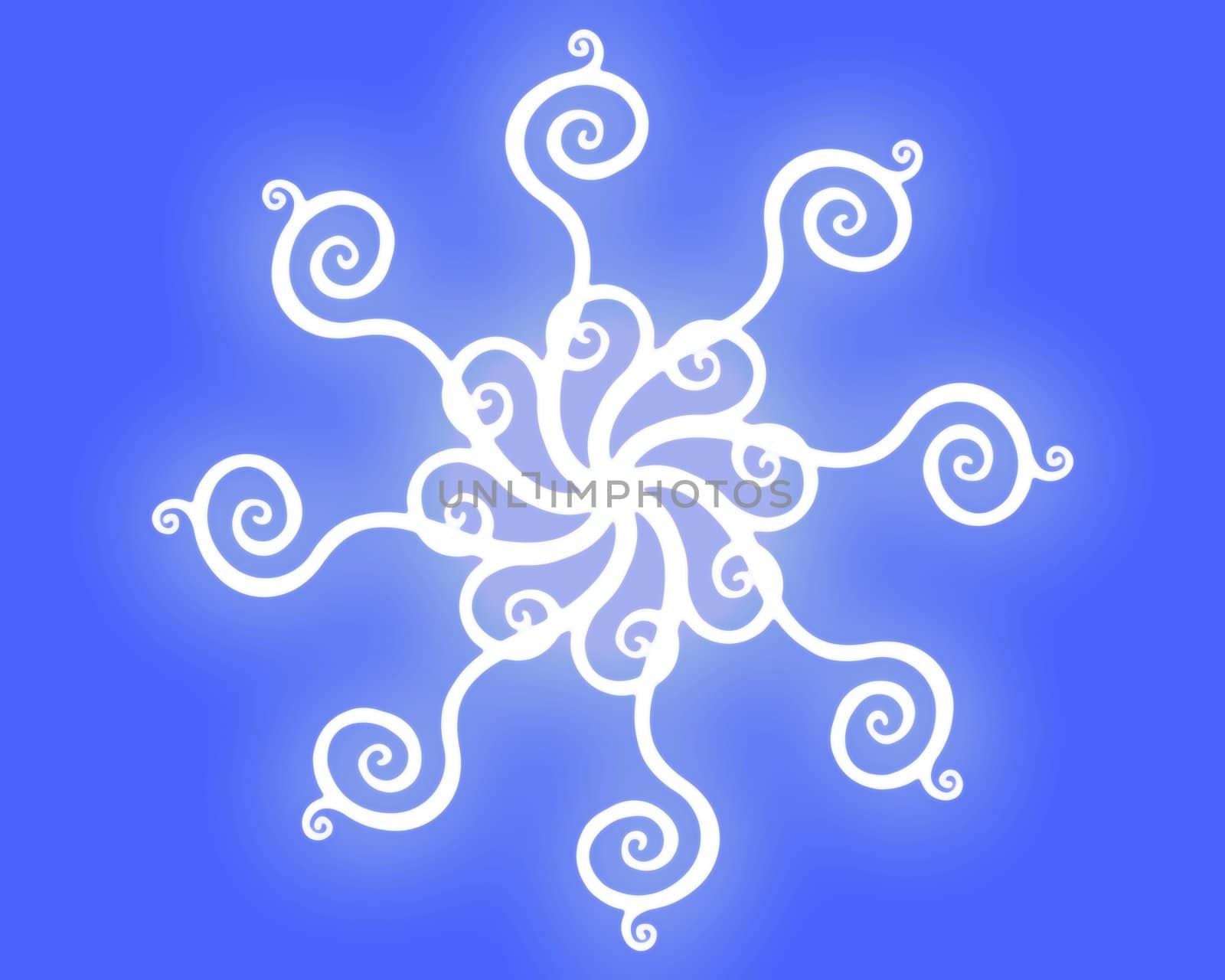 Illustration of a glowing white shape over a blue background