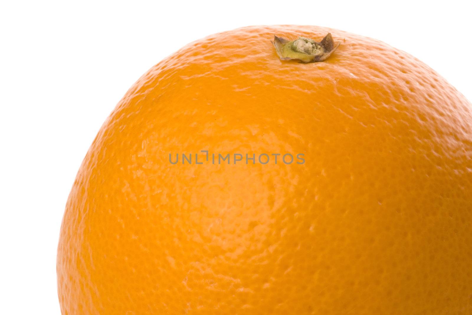 Isolated macro image of an orange against a completely white background.