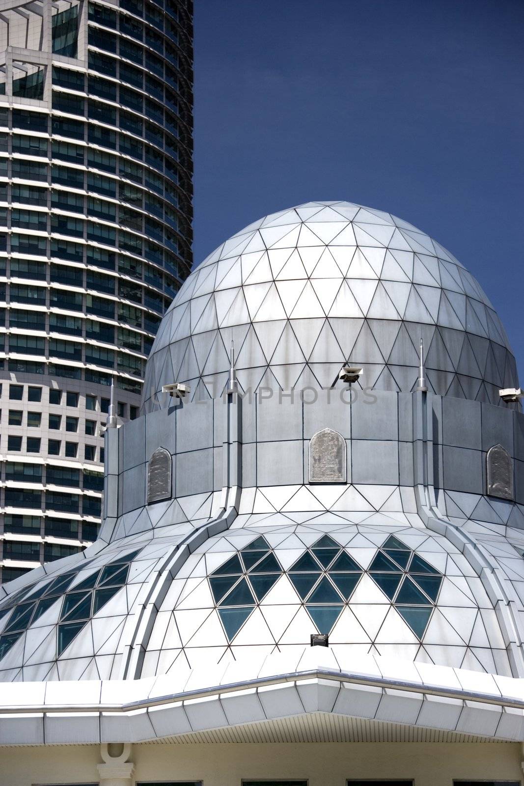Dome of a modern designed mosque located at the Kuala Lumpur City Centre, Malaysia.