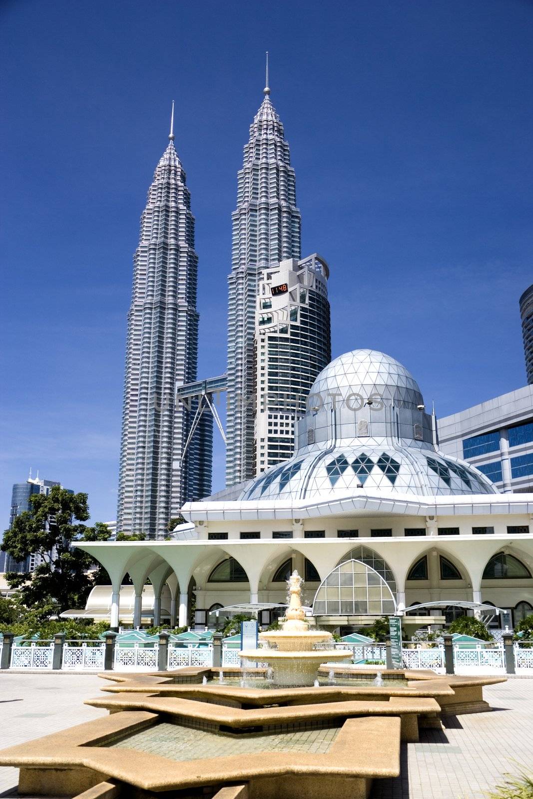 A modern designed mosque located at the Kuala Lumpur City Centre, Malaysia.