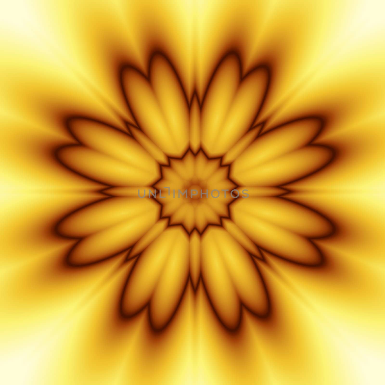 An abstract stylized illustration of a flower done in shades of yellow and orange on a white background.