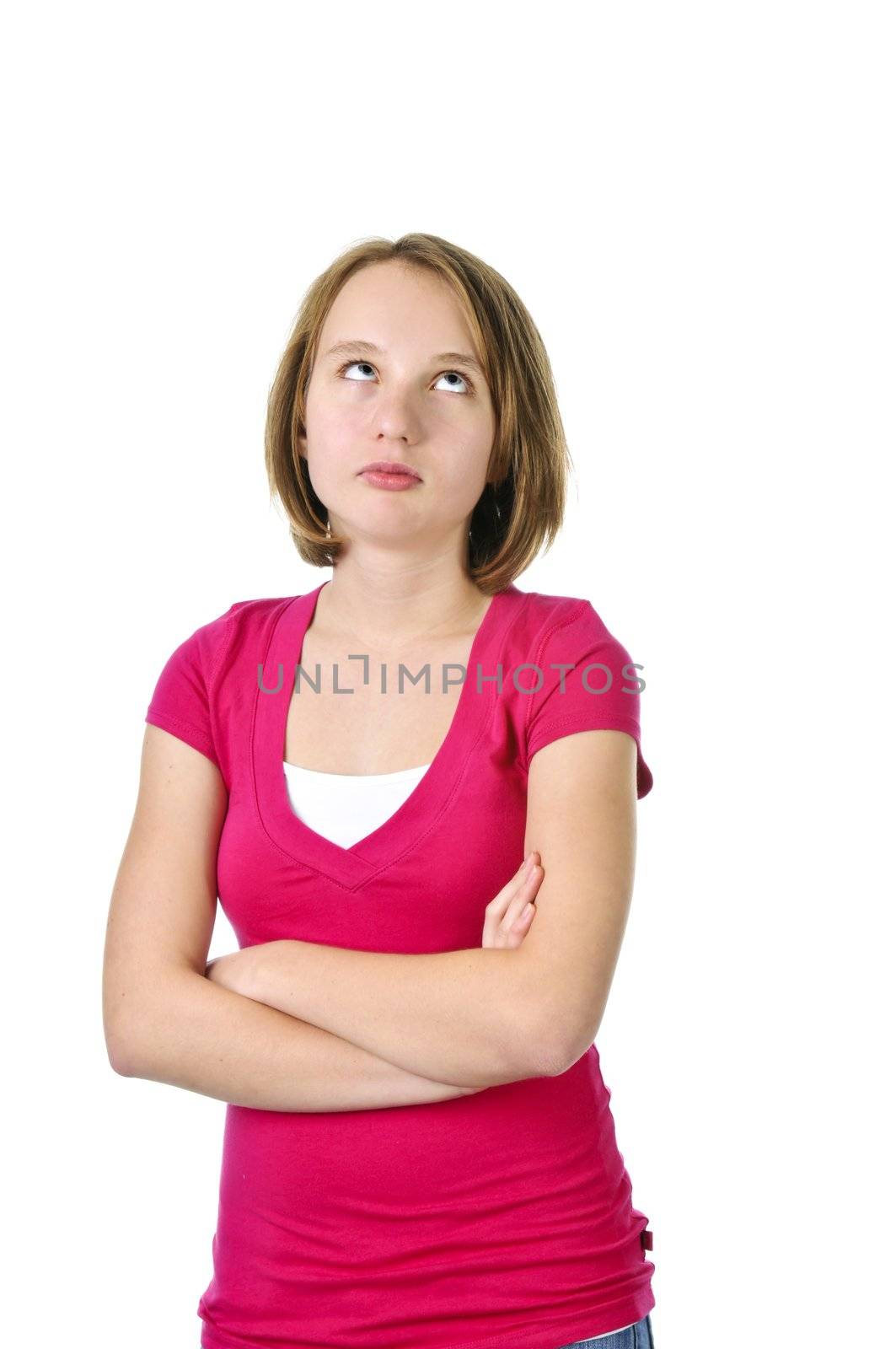 Teenage girl showing attitude isolated on white background