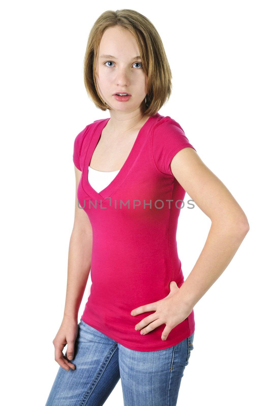 Teenage girl showing attitude isolated on white background