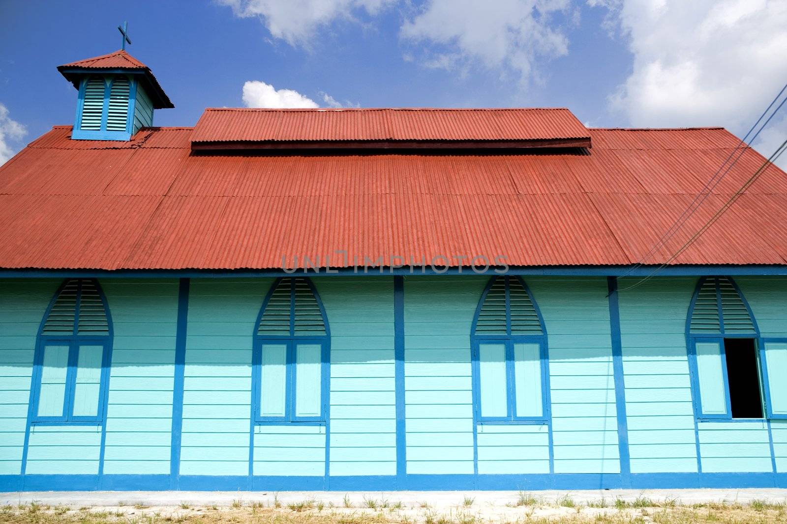 Image of an old wooden village chapel in Malaysia.
