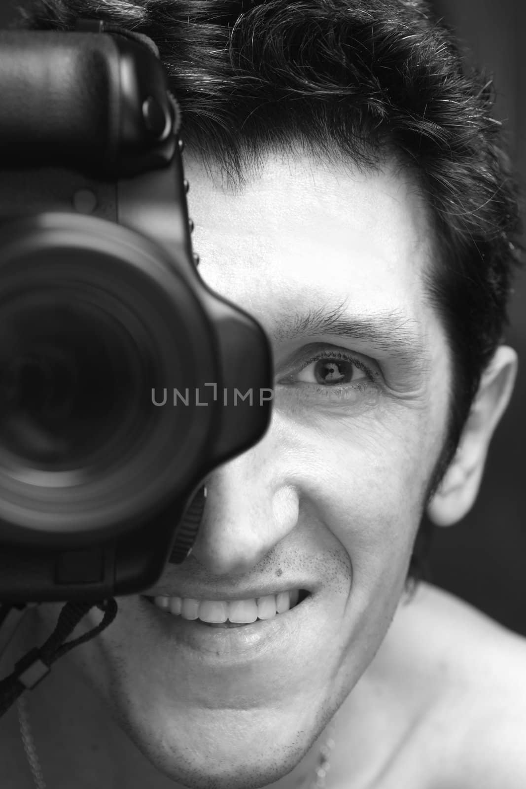 MONOCHROME Portrait Smiling Photographer, Self-portrait