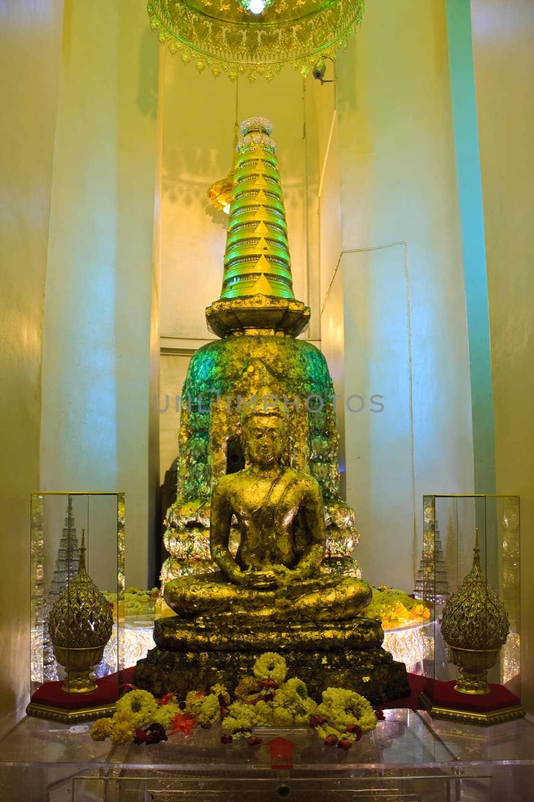 Image and relic of Golden Mountain temple in Bangkok, Thailand.